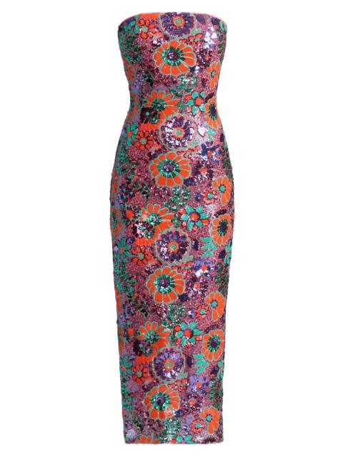 RAMY BROOK Women's Bonnie Floral Sequined Strapless Midi-Dress - Coral Sequin Combo