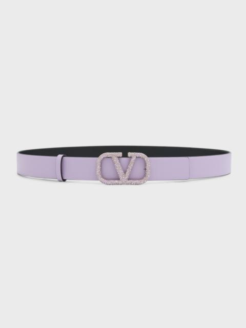 Valentino Embellished V-Logo Reversible Leather Belt