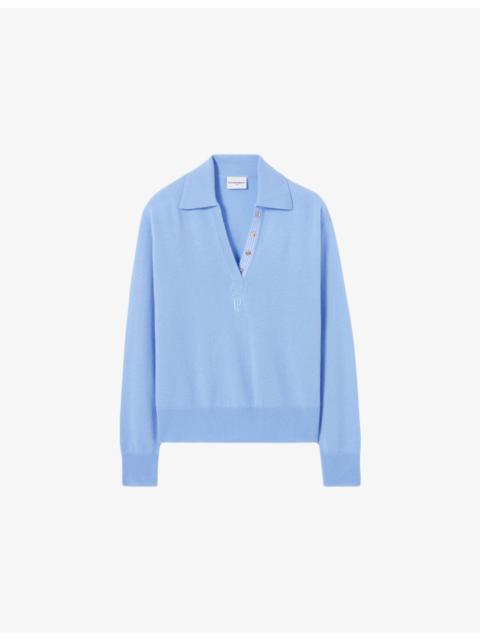 Claudie Pierlot Logo-Embroidered Wool and Cashmere Polo Jumper