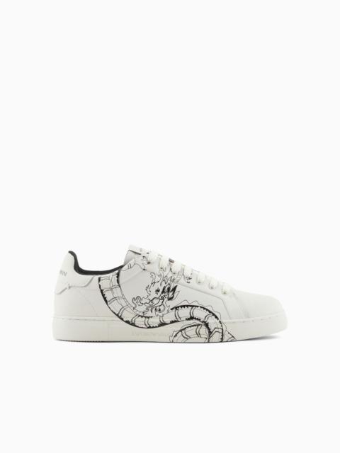 EMPORIO ARMANI dragon-print leather sneakers