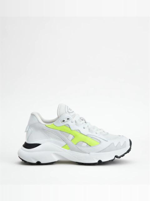Tod's SNEAKERS IN LEATHER AND TECHNICAL FABRIC - WHITE, YELLOW
