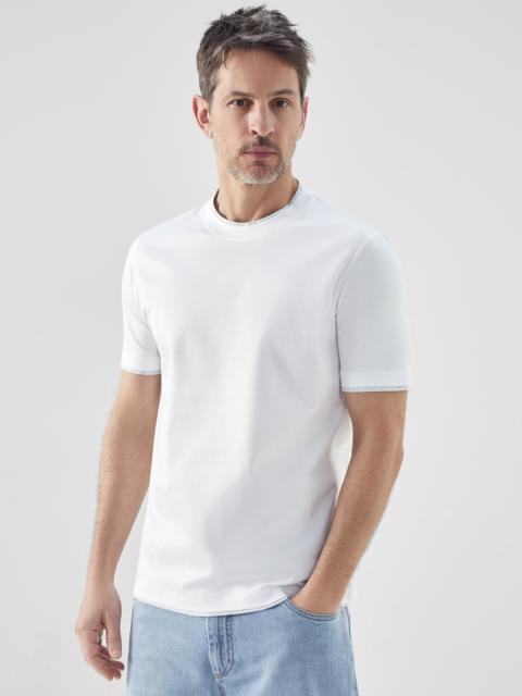 Cotton jersey round neck slim fit T-shirt with faux-layering
