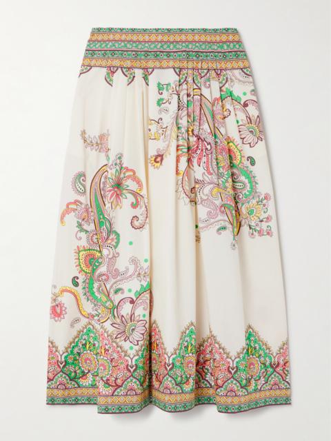 Etro Pleather Printed Cotton-poplin Midi Skirt