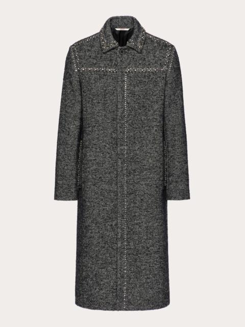 Valentino STUD AND CRYSTAL EMBROIDERED WOOL TWEED COAT