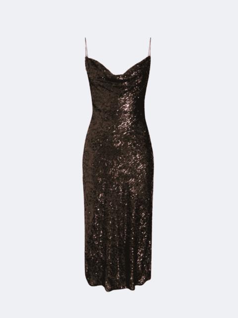 LAPOINTE Sequin Viscose Cowl Midi Dress