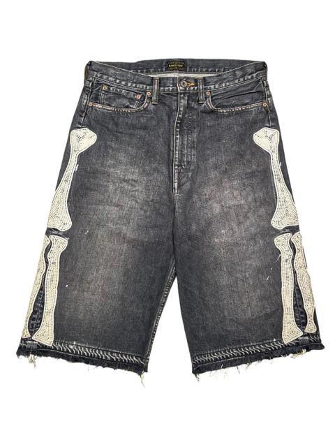 Kapital Bone Denim Shorts "Washed Black / White" KAP022