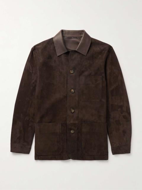 Leather-Trimmed Suede Chore Jacket