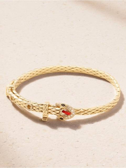 Yvonne Léon Python Mini 9-karat Gold, Diamond And Enamel Bracelet