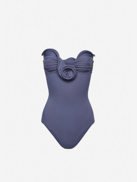 MAGDA BUTRYM Sculptural rose bustier swimsuit in blue