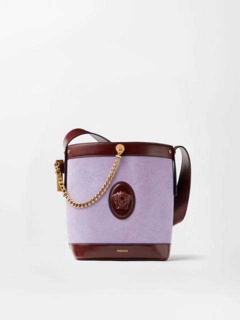 VERSACE Pivot Small Suede Bucket Bag