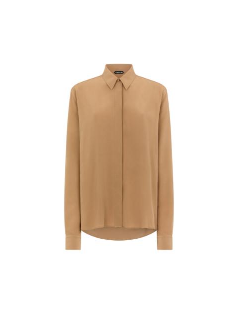 TOM FORD SILK OVERSIZED SHIRT WITH TONAL TF EMBROIDERED LOGO