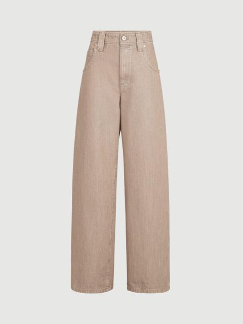 Brunello Cucinelli Beige lamé denim baggy trousers with monili
