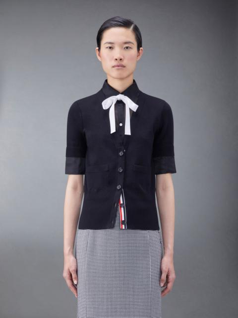 Wool Jersey Organza Collar Ribbon Tie Combo Cardigan Short Sleeve Shirt