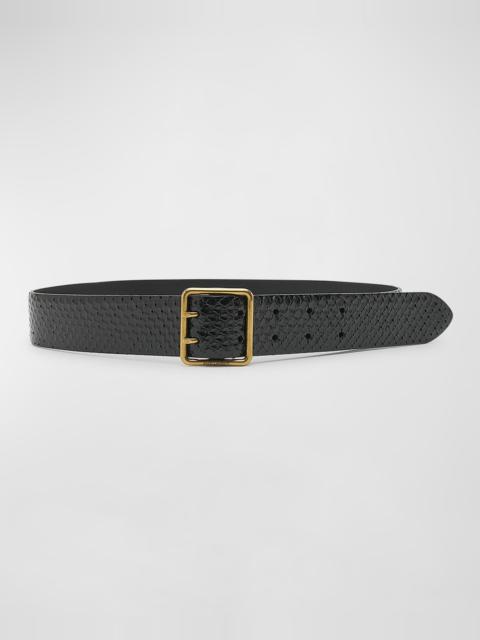 SAINT LAURENT Python Snakeskin Belt With a Square Buckle