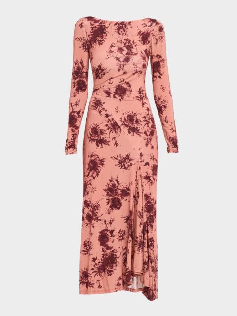 LELA ROSE Floral Printed Jersey Long-Sleeve Midi Dress