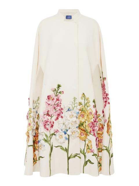 LEO LIN Clover Embroidered Wool Cape Jacket off-white