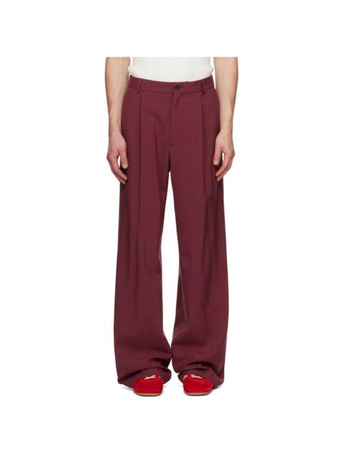Dries Van Noten Burgundy Pleated Wool Trousers