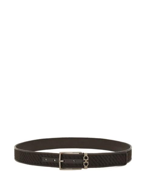 FERRAGAMO LEATHER WEAVE BELT WITH SQUARE BUCKLE