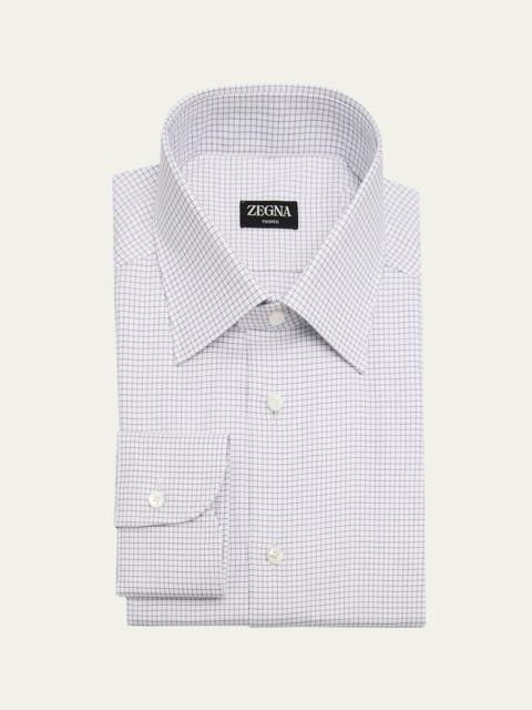 ZEGNA Men's Trofeo Cotton Micro-Check Point Collar Dress Shirt