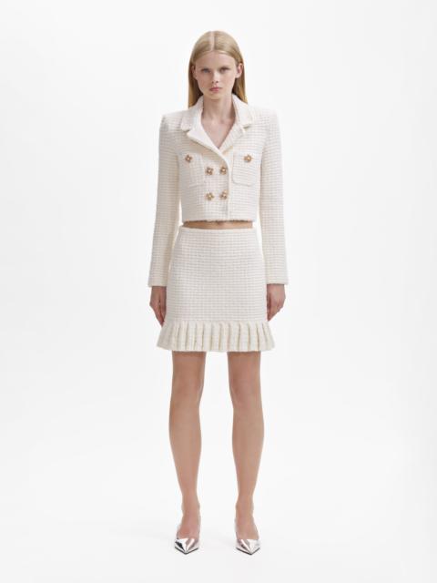 self-portrait Cream Sequin Textured Knit Jacket