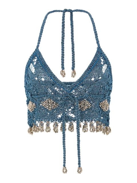 rabanne Embellished Metallic Knit Top turquoise