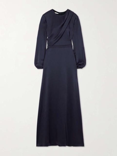 Asymmetric draped satin gown