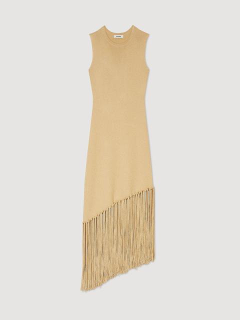 Sandro ASYMMETRICAL FRINGED MAXI DRESS