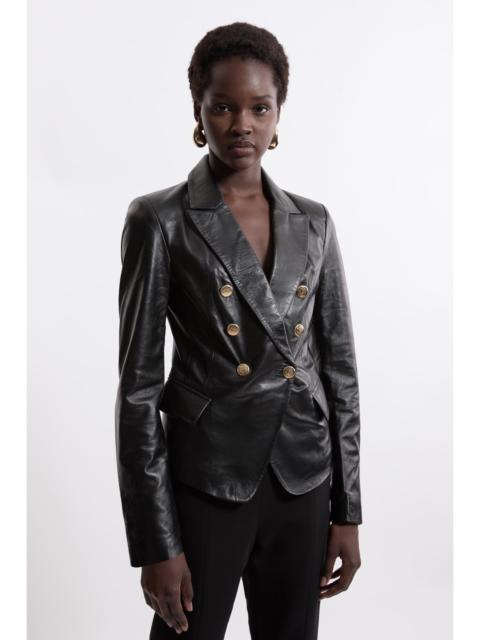 KAREN MILLEN Leather Gold Button Blazer