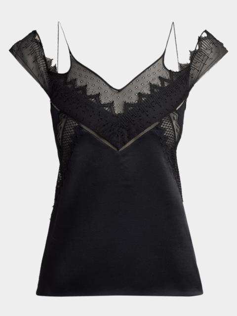 TOM FORD Lace Inset Double-Strap Satin Crepe Blouse
