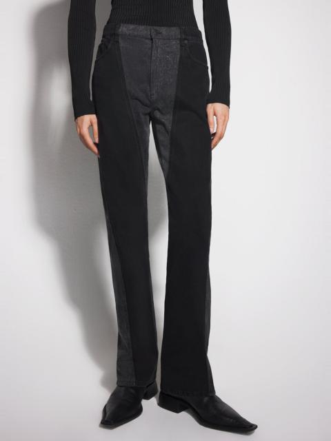 washed black bi-material straight leg jeans