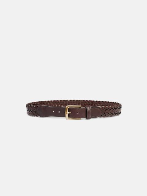 J. PRESS MADE-IN-USA BROWN BRAIDED LEATHER BELT WITH BRASS BUCKLE