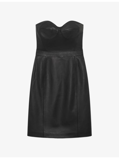 The Kooples Strapless Corset-Effect Leather Mini Dress