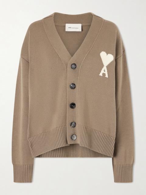 AMI Paris Intarsia Wool And Cotton-blend Cardigan