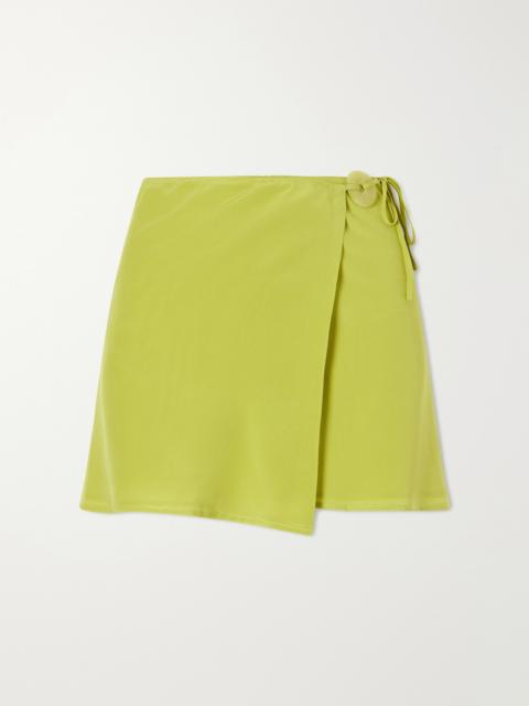 SARA CRISTINA Jade-embellished Silk-crepe Wrap Mini Skirt