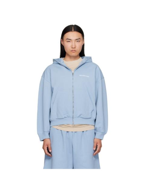 BALENCIAGA Blue Embroidered Zip-Up Hoodie