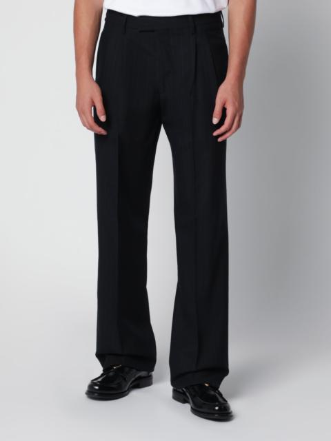 LARDINI Blue pleated trousers with pinstripe pattern