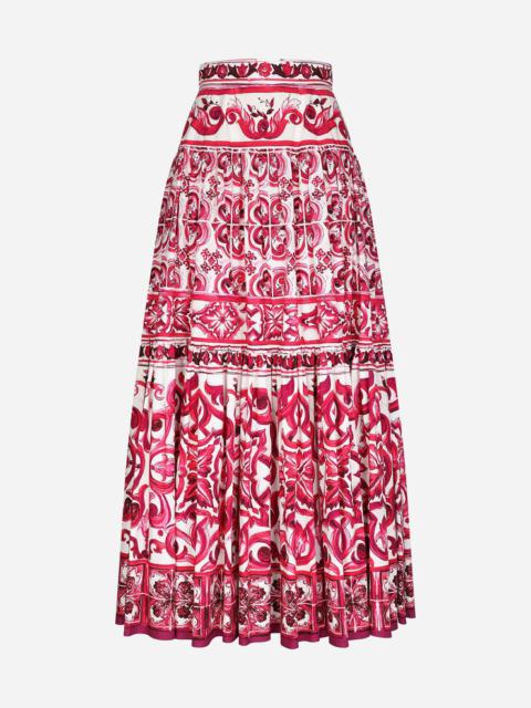 Long Majolica-print poplin skirt