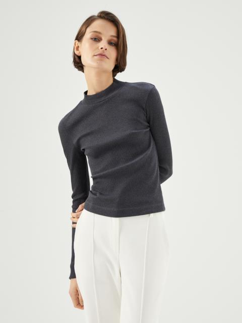 Cotton ribbed jersey T-shirt with Precious split cuff