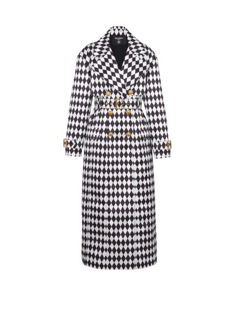 Diamond print belted trench coat