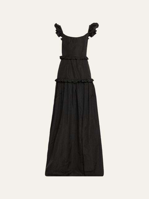 markarian Arabella Ruffle Sleeveless Check Jacquard Gown