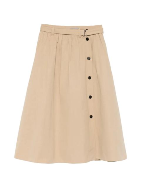 Prada COTTON MIDI SKIRT WITH BELT AND BUTTON DETAILS