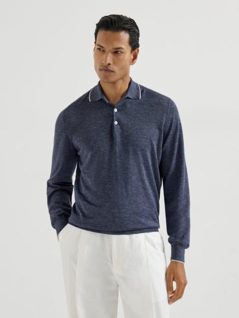 Brunello Cucinelli Cashmere, silk and hemp lightweight knit polo shirt