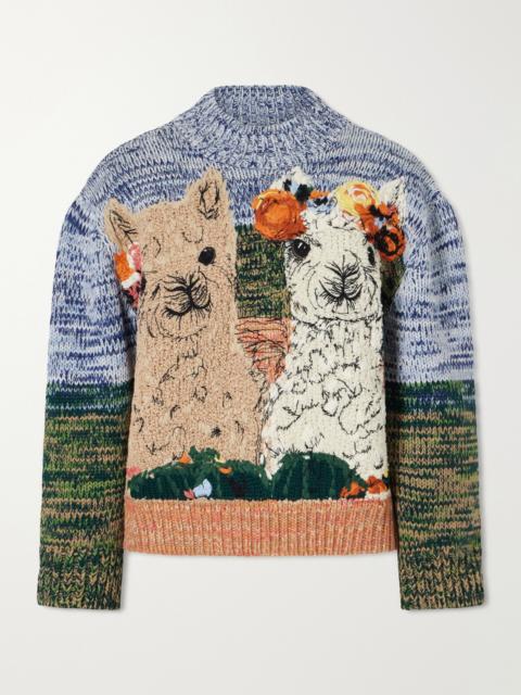 Stella McCartney Mélange Knitted Embroidered Wool Sweater