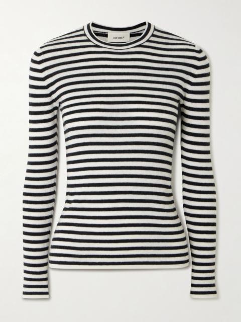 LISA YANG Vivian striped ribbed cotton and cashmere-blend top Black