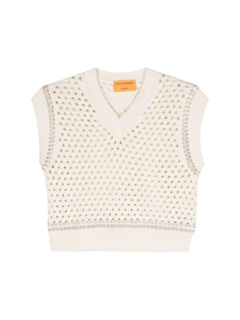 V-neck open-knit vest