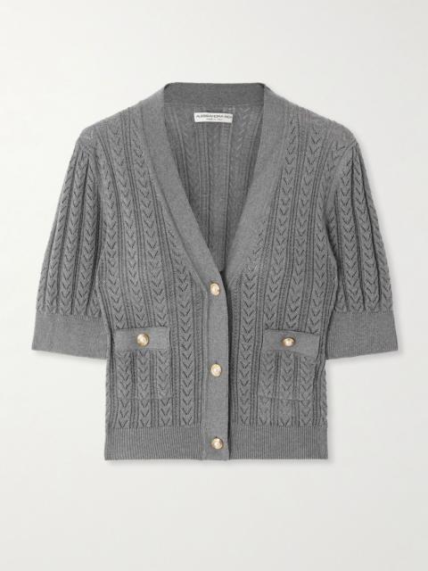 Alessandra Rich Cropped pointelle-knit cotton and cashmere-blend cardigan Gray