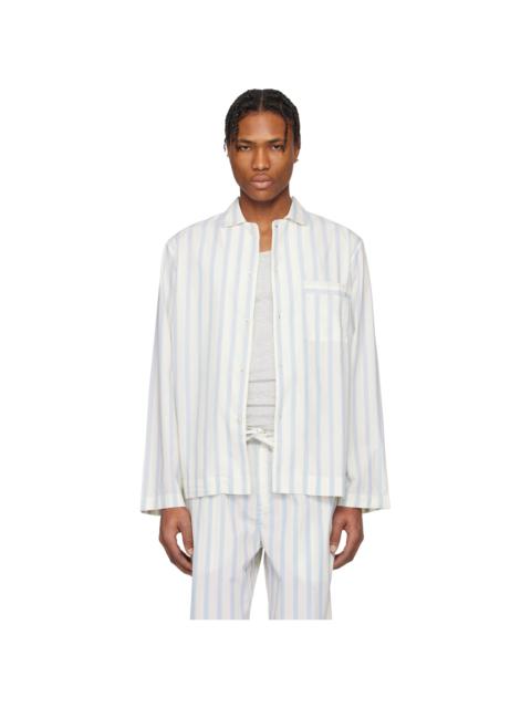 TEKLA Blue & Off-White Poplin Long-Sleeved Pyjama Shirt