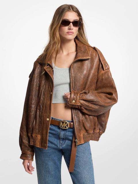 MICHAEL KORS Oversized Burnished Leather Jacket