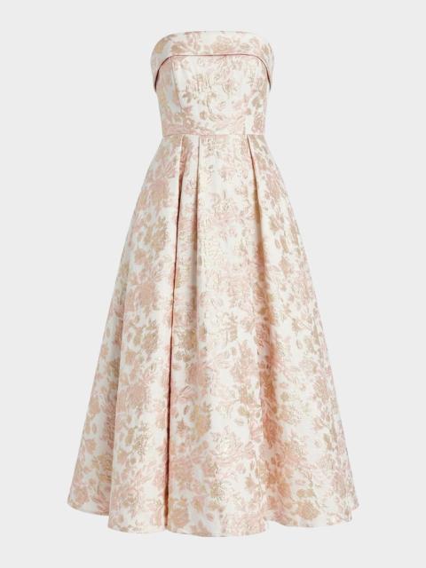 MAC DUGGAL Strapless Floral Brocade A Line Midi Dress