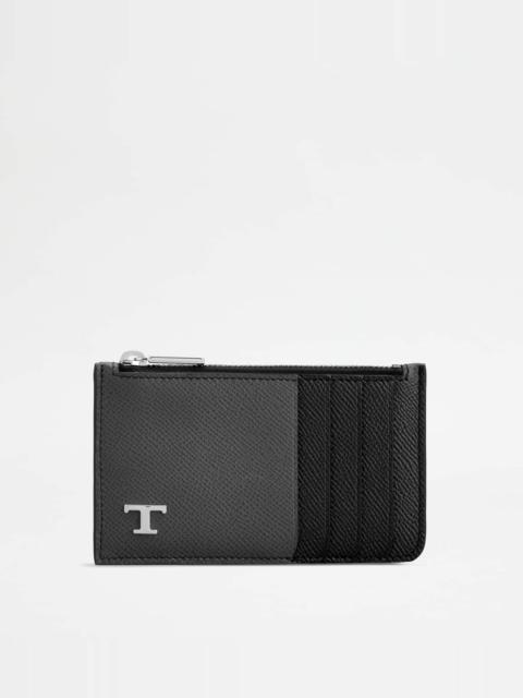 Tod's CARD HOLDER IN LEATHER - GREY, BLACK